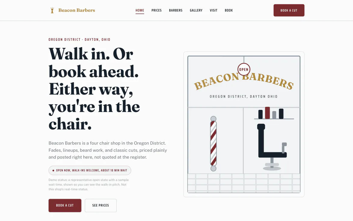 Beacon Barbers, a demo barbershop site