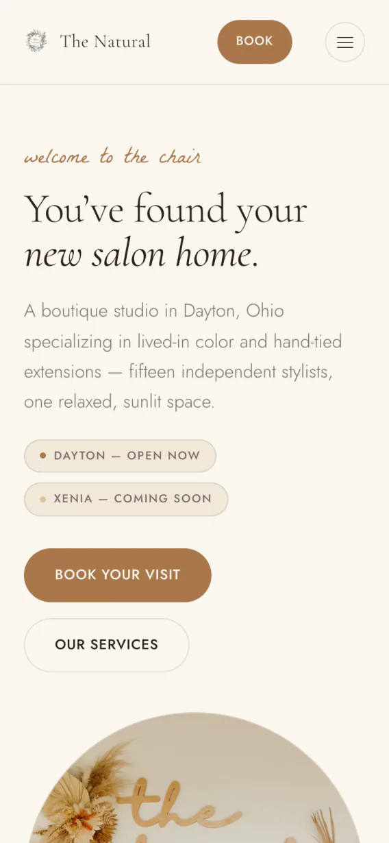 The Natural on a phone: the salon one tap from Instagram.